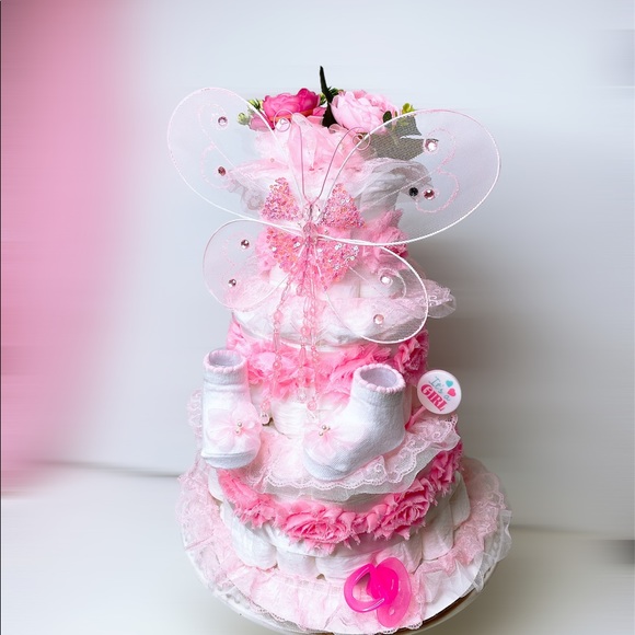 Butterfly Diaper Cake, Easter Diaper Cake - Picture 1 of 8